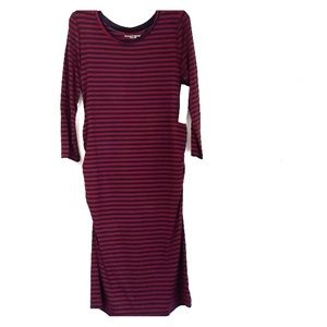 Burgandy and dark blue striped Maternity dress.